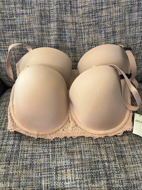 NWT 2 Aerie Nude Lace-Trim Push-Up Bra 32DDD